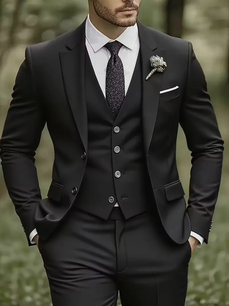 Modieus driedelig herenpak met gilet en pantalon