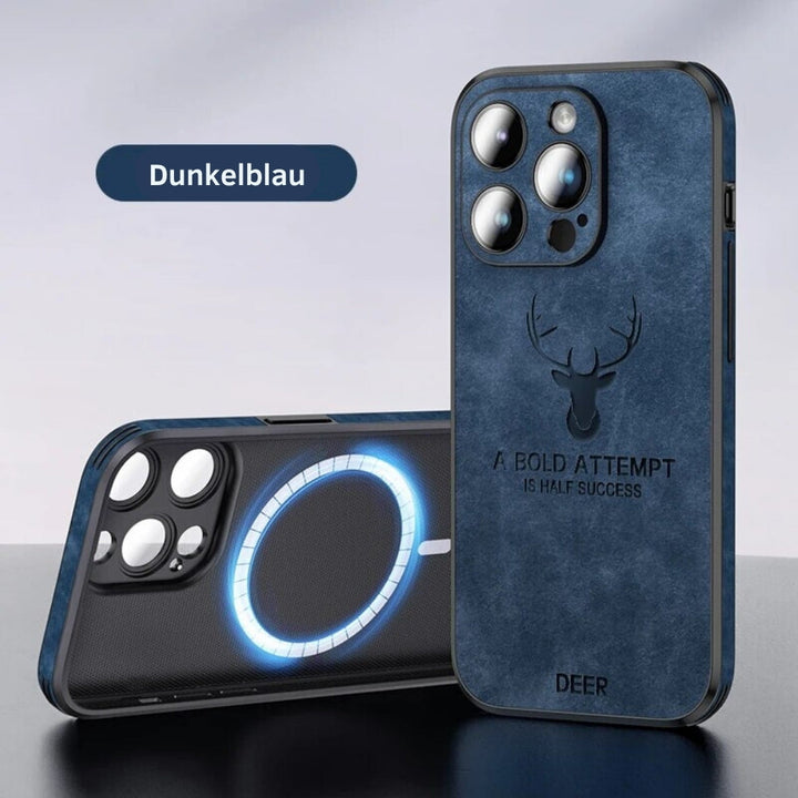 Modern zwart leren iPhone beschermhoes, essentieel accessoire voor je telefoon.