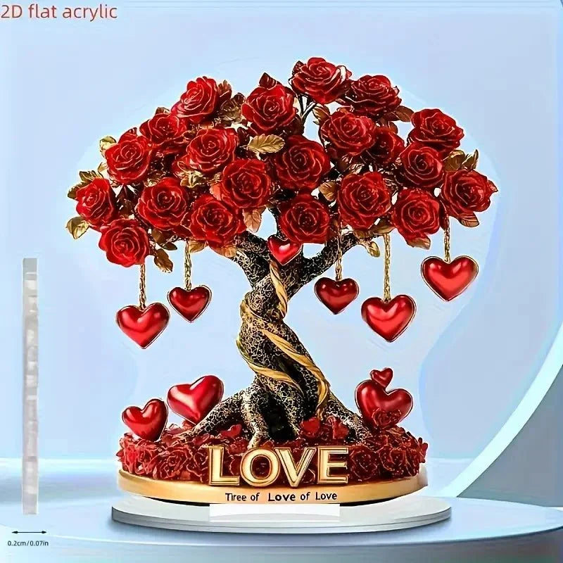 Luxe kristallen rozenboom, hartvorm met schitterende gouden basis. Elegant interieurstuk voor geschenk.