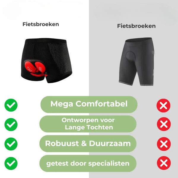 Unisex fietsbroek met gel voering voor mannen en vrouwen, perfect voor comfortabel fietsen en lange fietstochten.