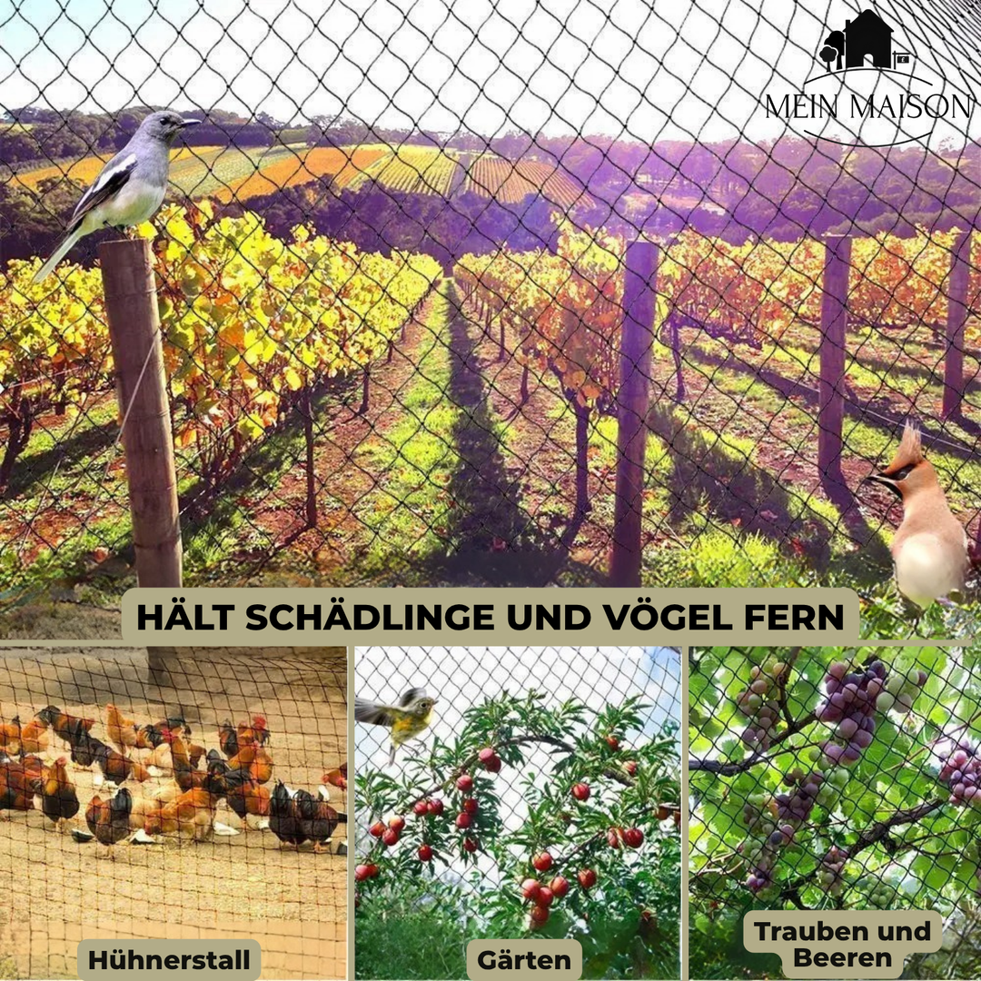 Detailopname van duurzaam vogelnet materiaal voor fruitbescherming