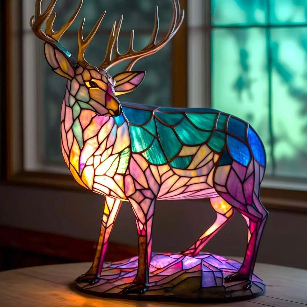Ambachtelijke glas-in-lood dierenlamp, zorgvuldig handgemaakt voor prachtige sfeerverlichting.