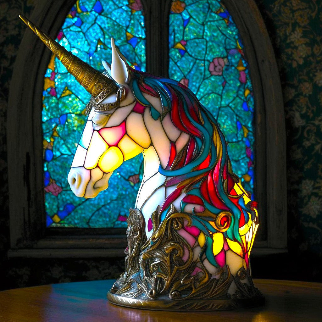 Zijaanzicht van de sierlijke glas-in-lood dierenlamp, sfeerverlichting die elke kamer verrijkt.