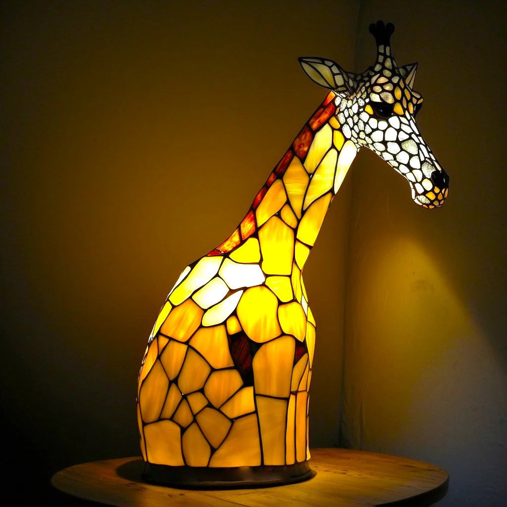 Stabiele voet van de glas-in-lood dierenlamp, tafellamp met handgemaakte details.