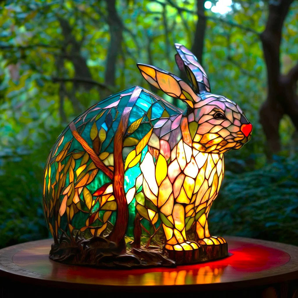 Betoverende glas-in-lood dierenlamp, handgemaakte tafellamp voor sfeervolle interieurdecoratie.