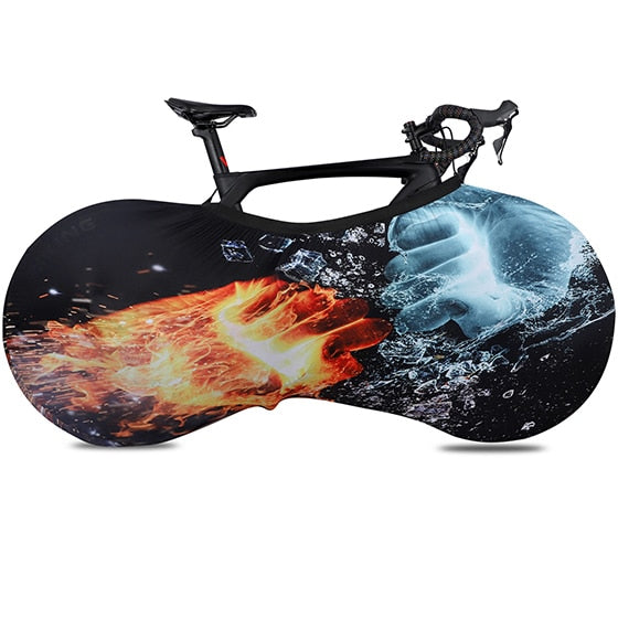 Fiets hoes met Ice and Flames print in woonkamer
