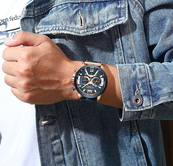 Stijlvol heren casual horloge met leren band en ronde wijzerplaat, perfect voor dagelijks gebruik.