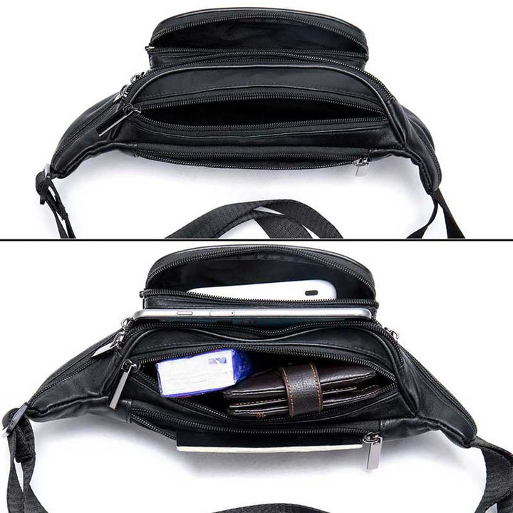 Compacte leren heren schoudertas, veelzijdig te dragen. Perfect als heuptas of crossbody voor dagelijkse essentials.