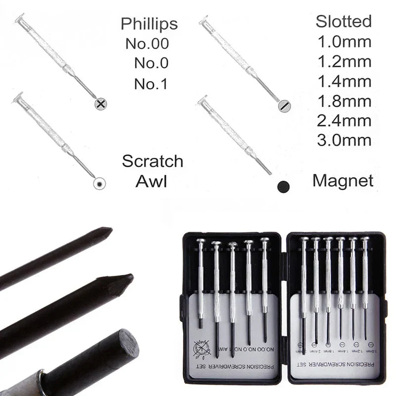 Micro precisie schroevendraaierset voor horloges, brillen en sieraden. Essentieel reparatie gereedschap, 11-delig.