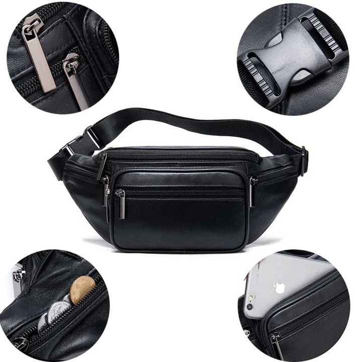 Robuuste leren heren schoudertas met ritsvakken, elegant en praktisch. Jouw ideale compacte reisgenoot.