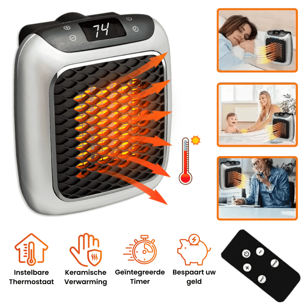 Compacte mini verwarmer met thermostaat, ideaal voor energiezuinige bijverwarming in elke ruimte.
