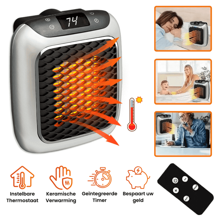 Compacte mini verwarmer met thermostaat, ideaal voor energiezuinige bijverwarming in elke ruimte.