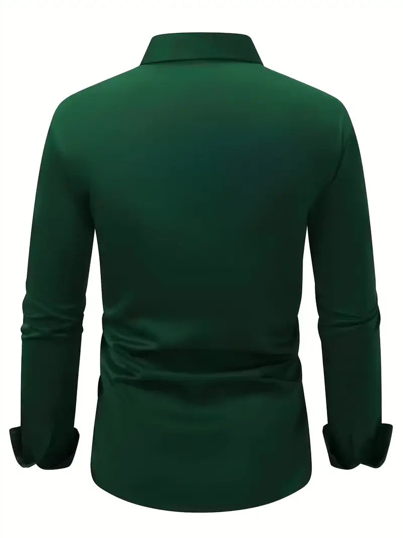 Zwart heren overhemd met lange mouwen, strijkarm, modern en stijlvol, veelzijdig voor elke garderobe.