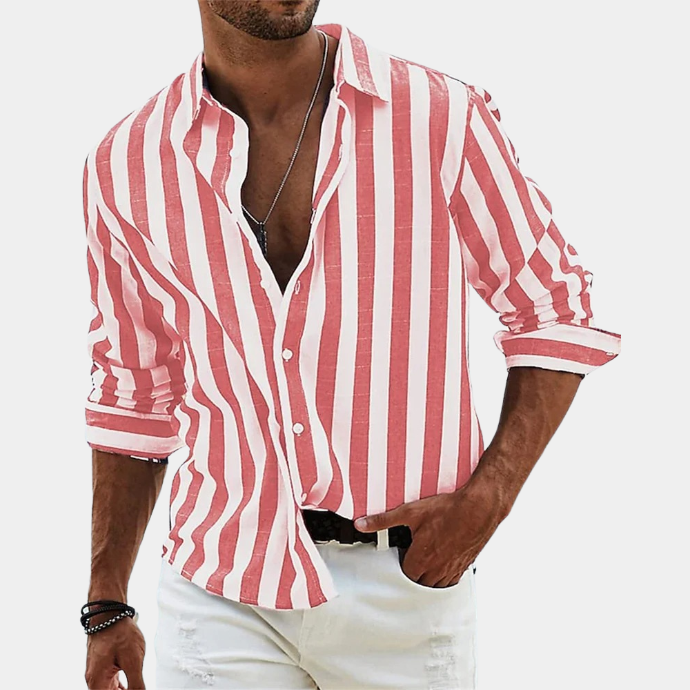 Duurzaam herenoverhemd met elegante strepen en lange mouwen, perfect voor de moderne man.