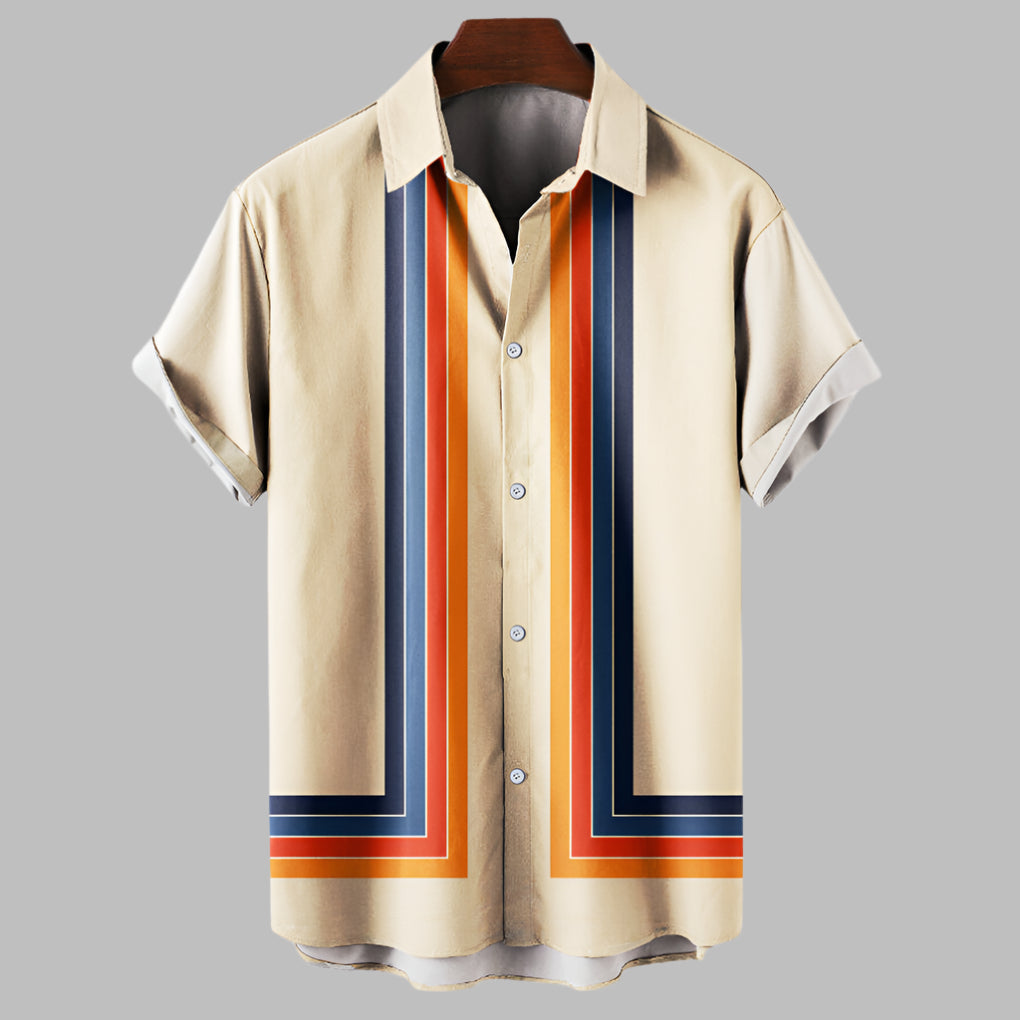 Heren retro overhemd, losvallend met korte mouwen, ideaal voor zomerse casual dagen en strandmode.