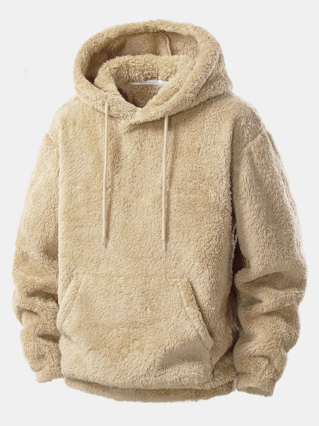 Detailopname van de zachte pluche capuchon en hoodie