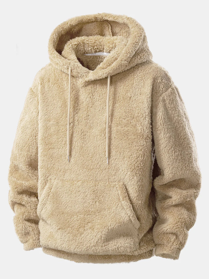 Detailopname van de zachte pluche capuchon en hoodie