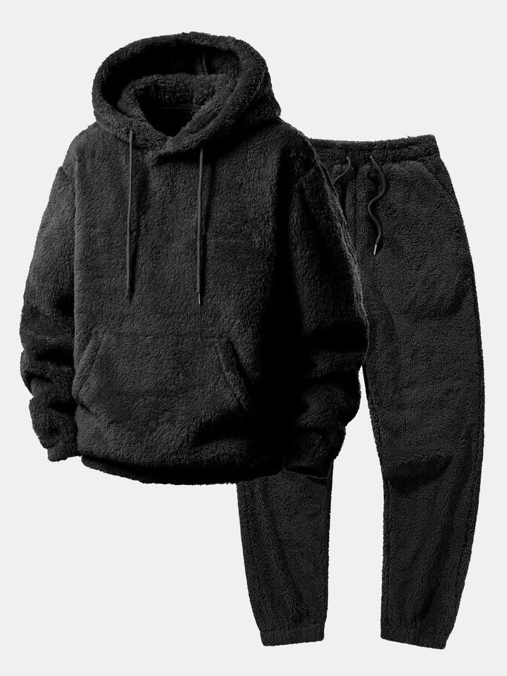 Warme winter hoodie en jogger set van pluche materiaal voor heren