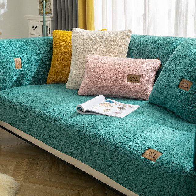 Detailopname van de comfortabele pluche textuur en kleuren