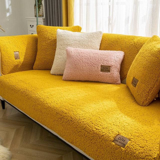 Zachte pluche bankhoes close-up voor comfortabele meubelbescherming