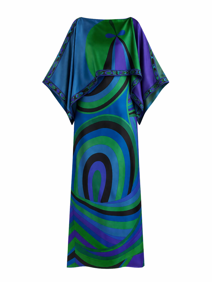 Zomerse tweedelige maxi jurk met geometrisch patroon in opvallende kleuren