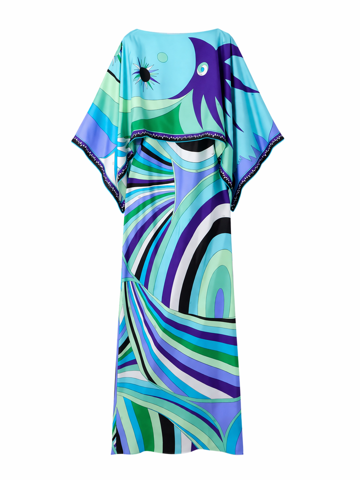 Comfortabele en elegante geometrische maxi jurk voor dames, achterkant