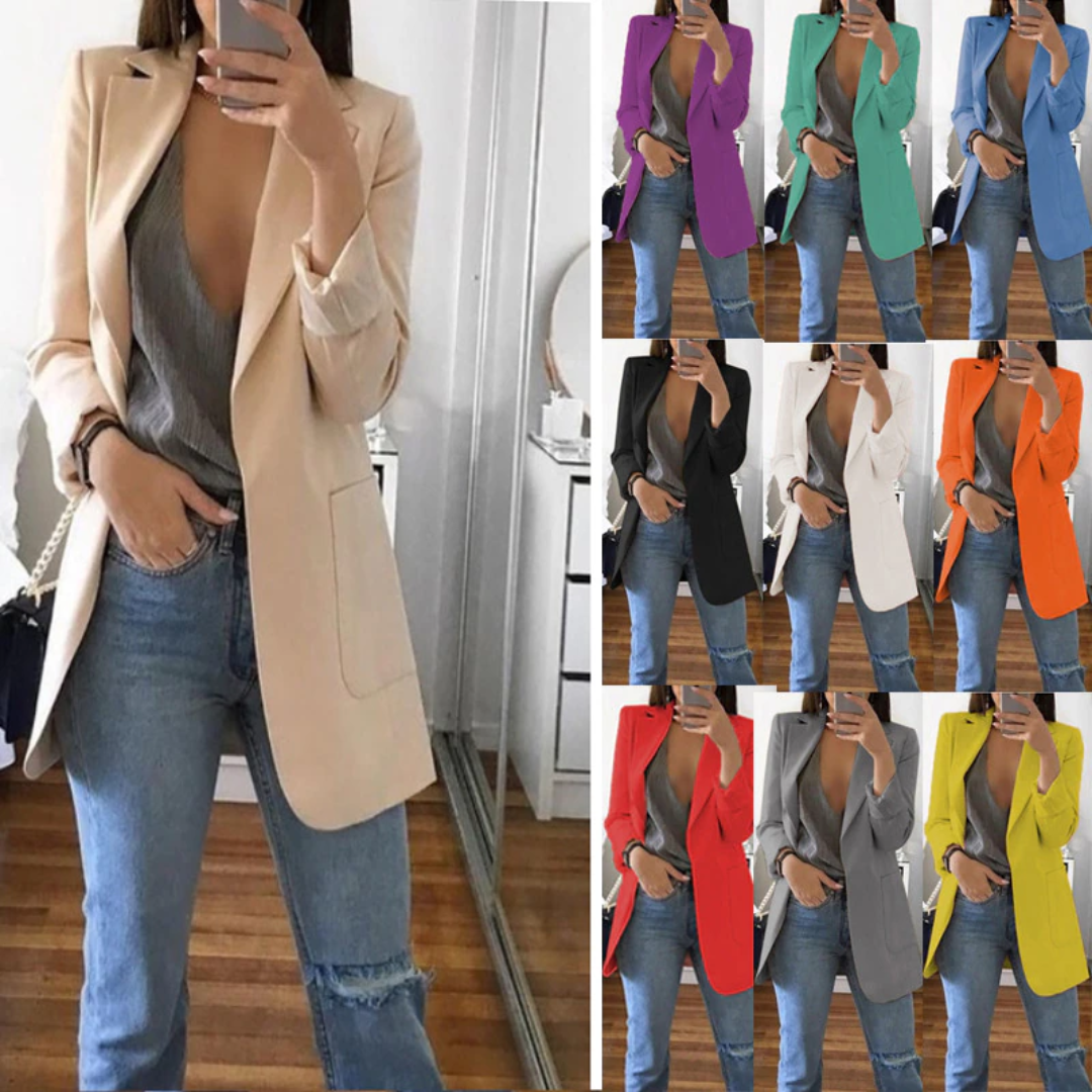 De paarse Slim-Fit Blazer Katie van dichtbij, met focus op de taille.