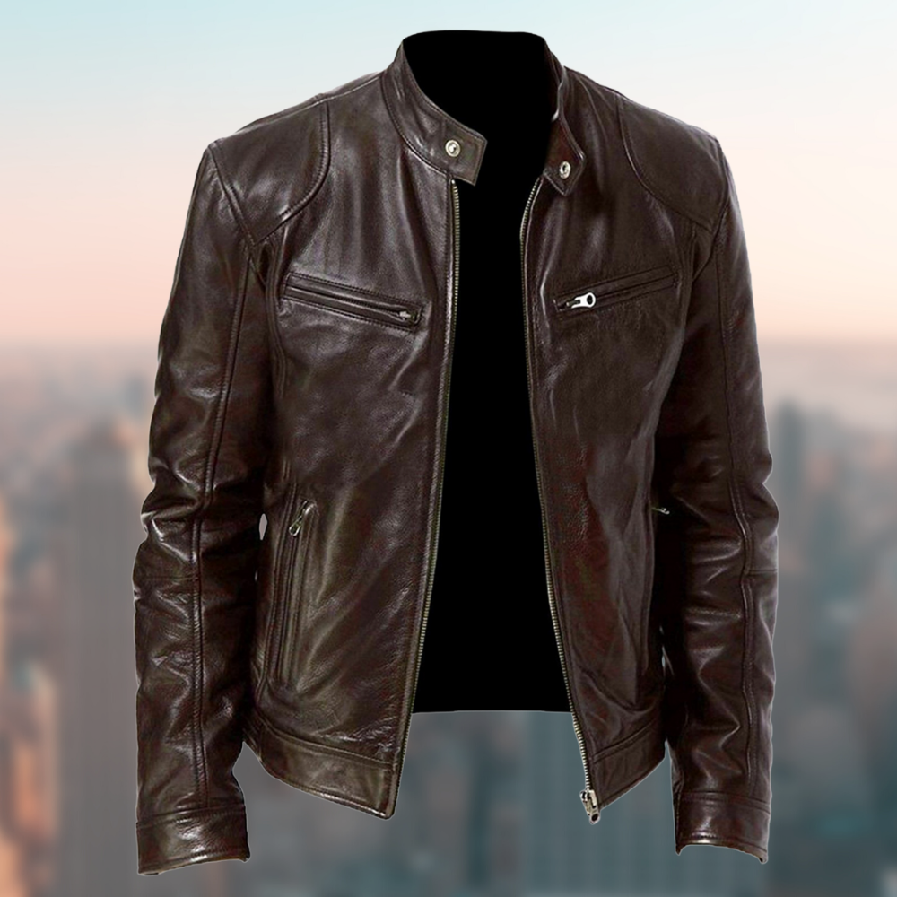 Lichtbruin heren jack met leren look, veelzijdig voor alle seizoenen. Modieuze en comfortabele herenkleding.