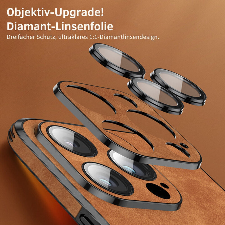 Chique groen leren iPhone accessoire, combineert mode met functionaliteit.
