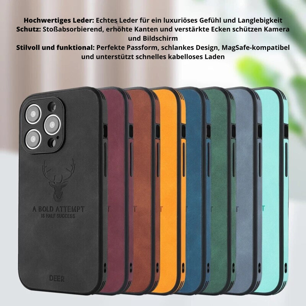 Matte zwart leren iPhone hoes, voorkomt vingerafdrukken en beschermt.