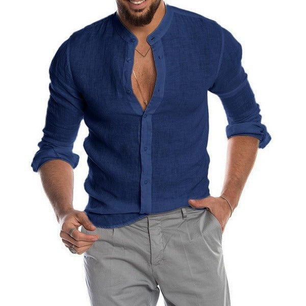 Donkerblauwe heren blouse met comfortabele pasvorm