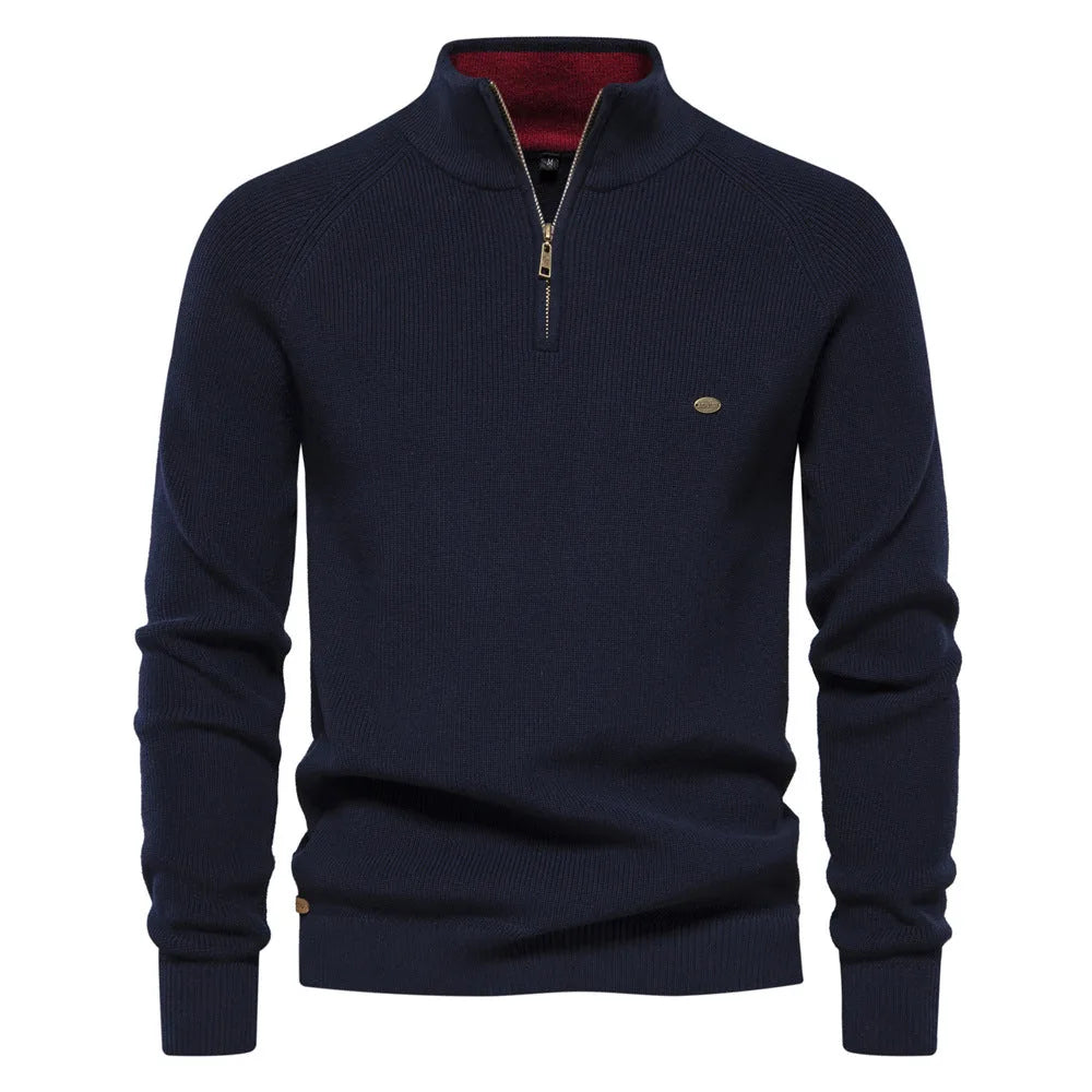 Gebreide heren trui met halve rits en comfortabele kraag in smart casual stijl