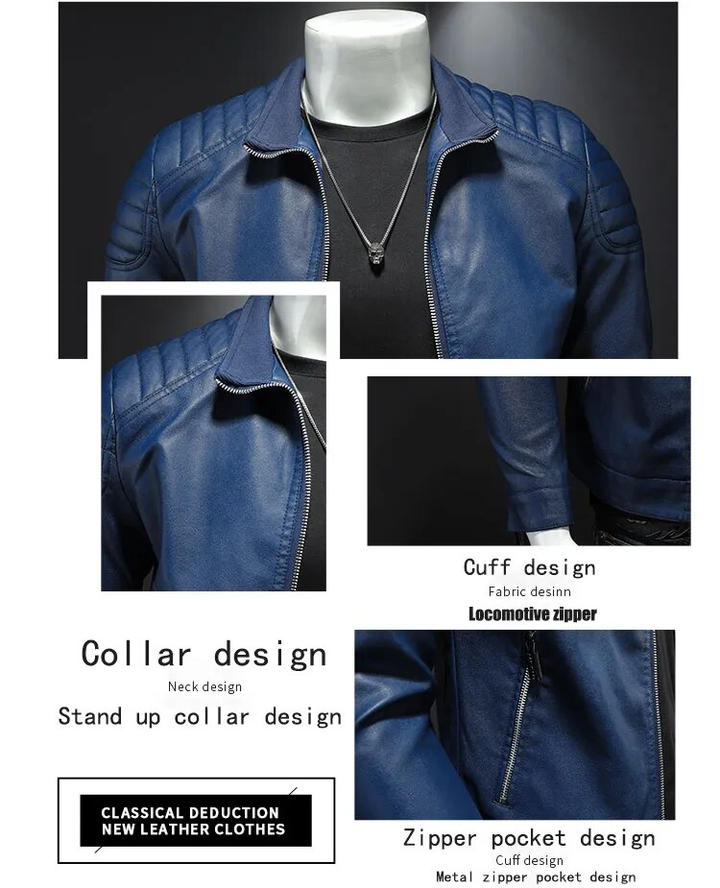Achterkant van de modieuze herenkleding bikerjas voor mannen