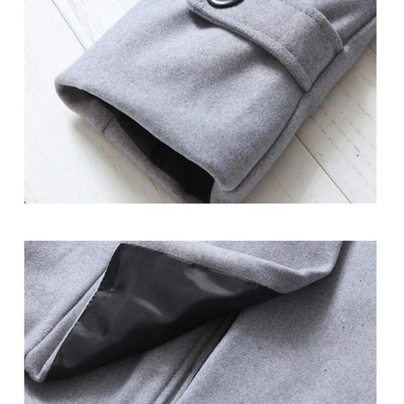 Heren winddichte trenchcoat, klassieke overjas met dubbele rij knopen perfect voor koeler weer.
