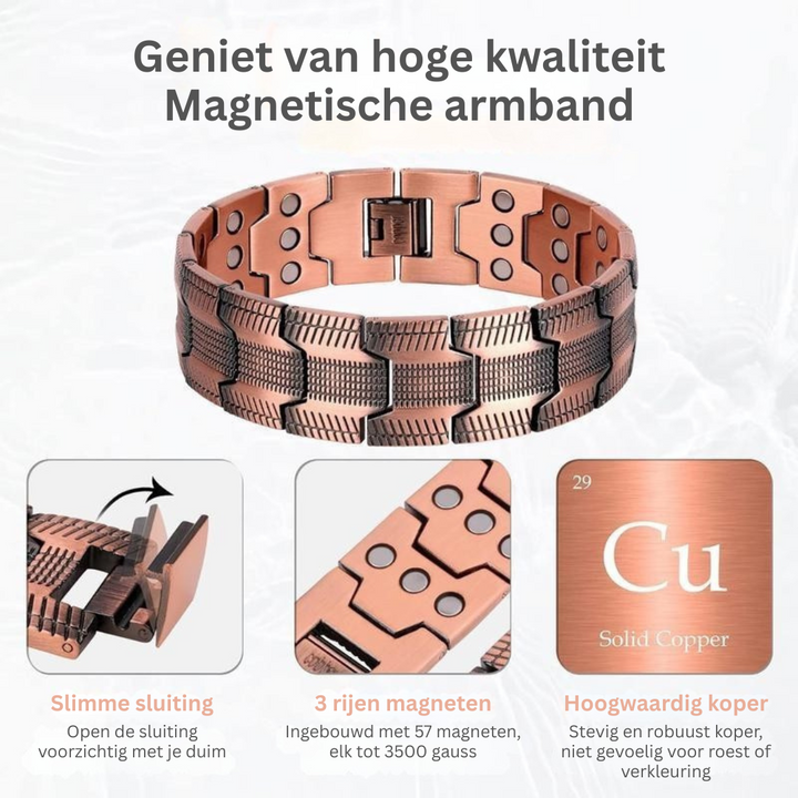 Stijlvolle koperen armband met magneten voor wellness en dagelijks gebruik
