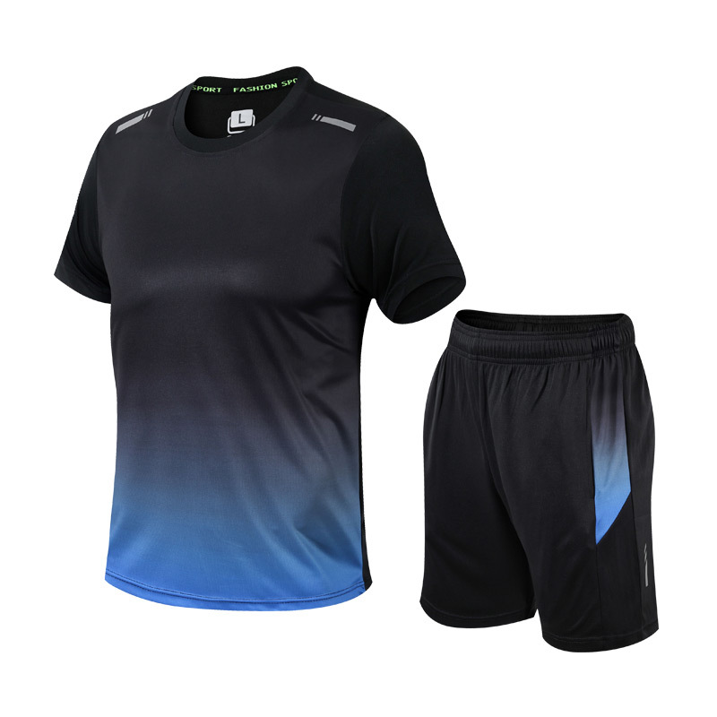 Heren sportkleding set in blauw met ademend T-shirt en korte broek
