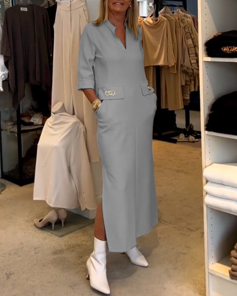 Stijlvolle casual chic maxi jurk met V-hals en comfortabele pasvorm