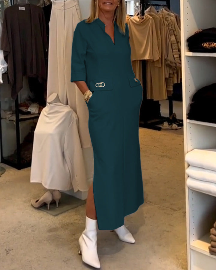 Luchtige zomerjurk voor dames met V-hals en comfortabele steekzakken