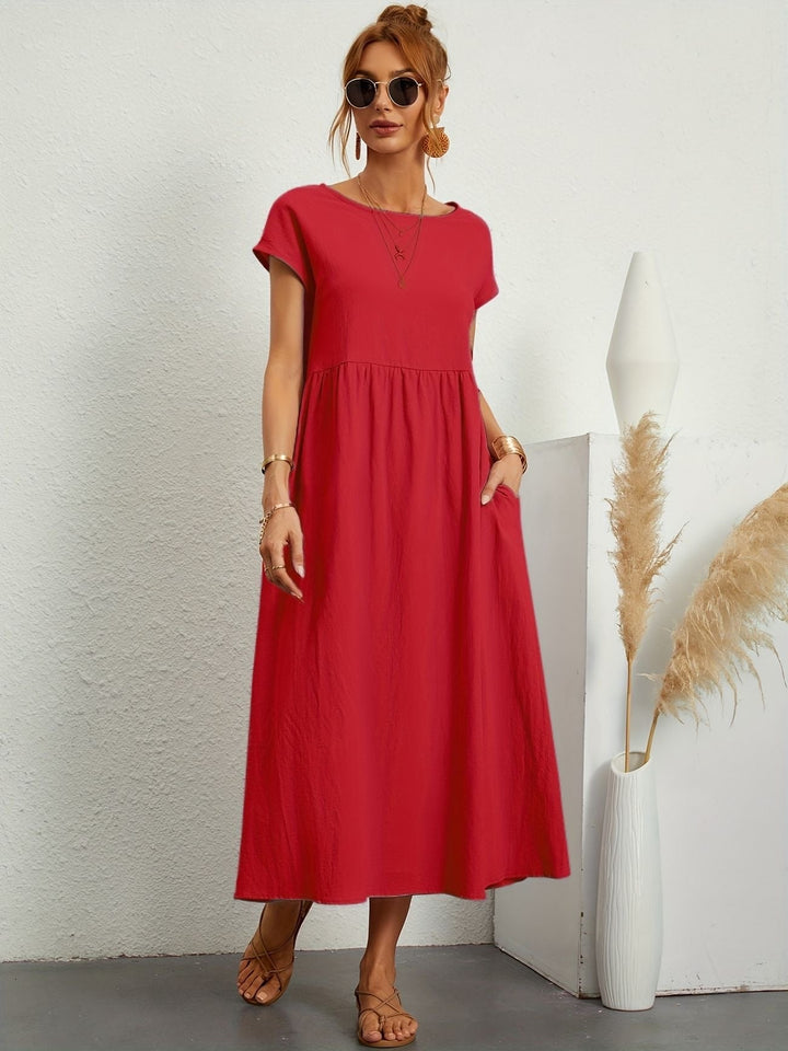 Lichte dames midijurk met korte mouwen en comfortabele pasvorm