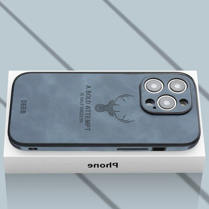 Effen bruin leren iPhone hoes, eenvoudige elegantie en hoge beschermingsgraad.