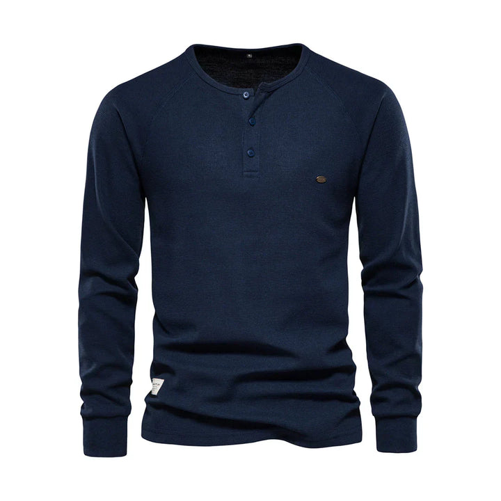Heren shirt in marineblauw met lange mouwen en knoopsluiting