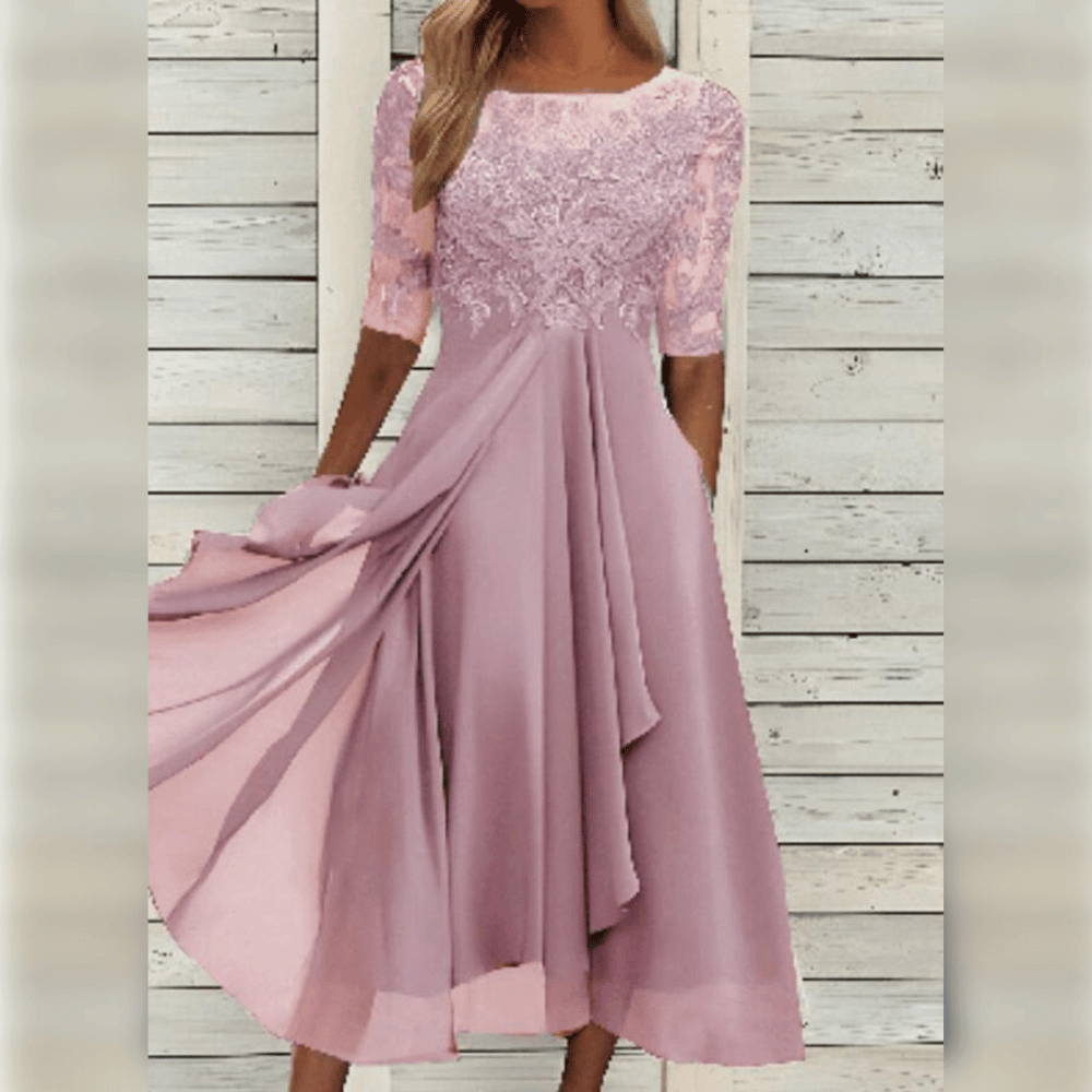 Roze elegante damesjurk met comfortabele pasvorm