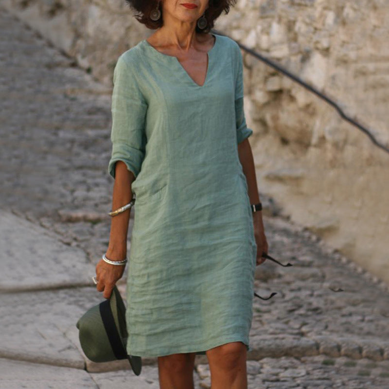 Midi zomerjurk voor dames, comfortabel en luchtig, perfect voor een elegante casual look in de lente/zomer.