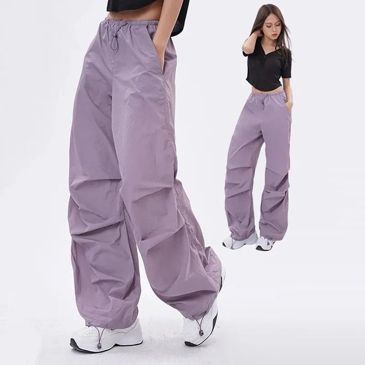 Zwarte dames oversized parachute broek in hippe streetwear stijl