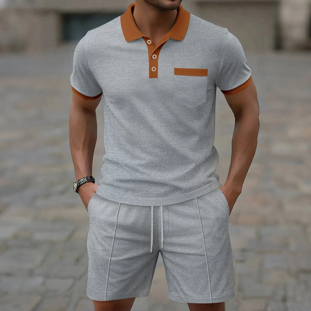 Grijze heren polo set met korte broek voor de zomer