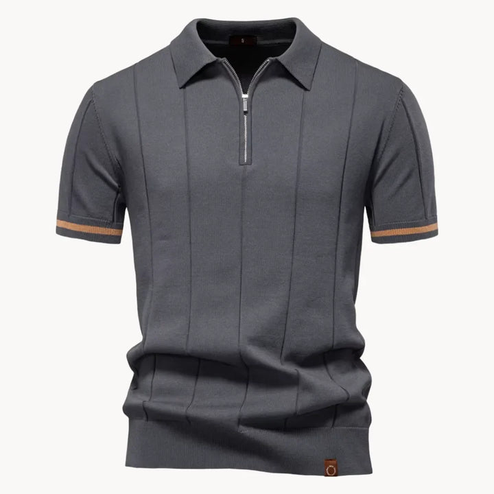 Duurzame heren gebreide polo met ritskraag; stijlvol en comfortabel voor herenkleding.