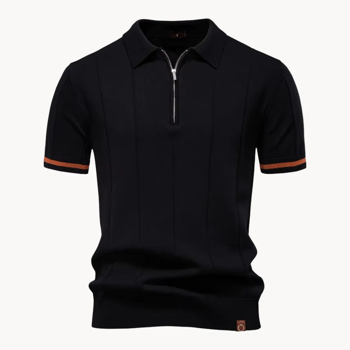 Elegant heren poloshirt met korte rits; klassieke kraag en comfortabele pasvorm.
