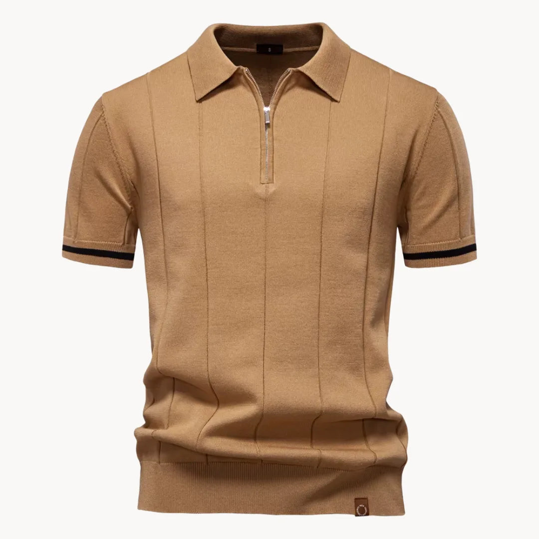 Heren gebreide polo met korte rits en klassieke kraag; stijlvol smart casual poloshirt voor mannen.