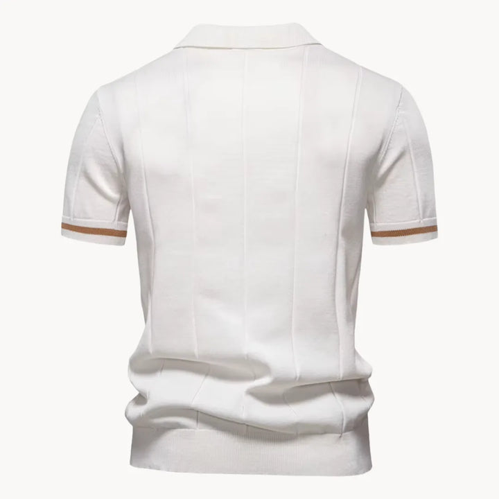 Stijlvolle heren gebreide polo met rits; comfortabele keuze voor smart casual outfits.