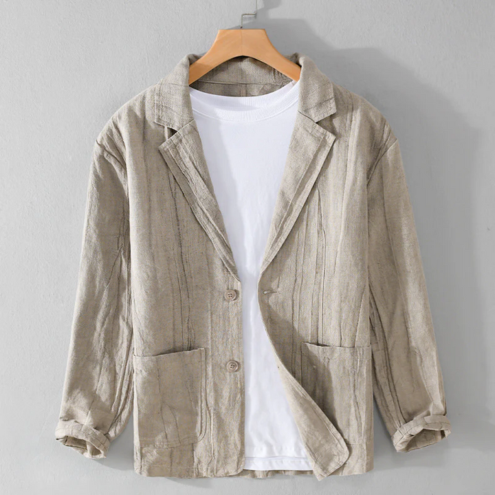 Lichte casual herenblazer in beige, perfect voor zomer- en herfstmode. Ontspannen pasvorm.